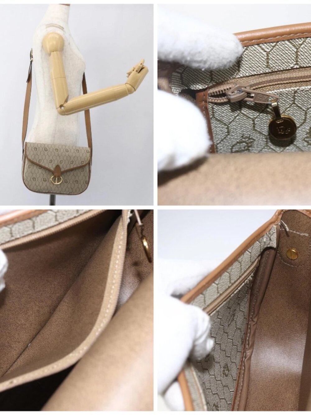 Christian Dior Honeycomb Canvas Shoulder Bag Beige Gold - Picture 14 of 14